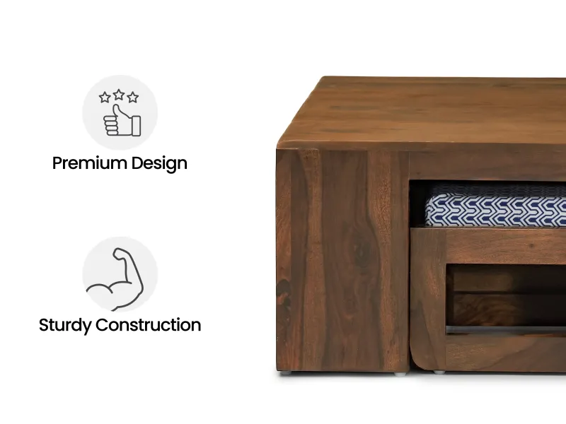 Alexa Solid Wood Coffee Table with 4 Stools